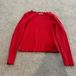 Ribbed ruffled long sleeve top